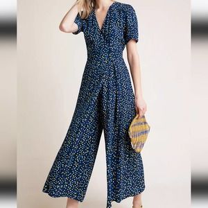 Anthropologie Blue Polka Dot Jumpsuit